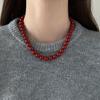 6-12mm Round Glass Red Beads Strand Beaded Necklace Choker for Women Wholesale Silver Plated Chain Chokers Jewelry New Year Gift