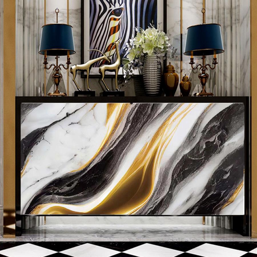 Shein Black & Gold Marble Self-Adhesive Wallpaper, Oil-Proof Home Decor PVC Sticker, Influencer Background Wall.