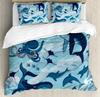 Shark Bedding Set For Bedroom Bed Home Inhabitants of Ocean Sharks Whales Dolphins Octopus Duvet Cover Quilt Cover Pillowcase
