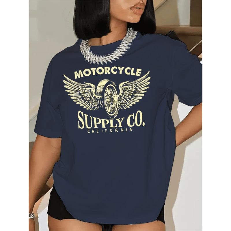 Summer Women's Plus Size MOTO Printed Pure Cotton Loose Casual Round Neck Short Sleeved T-Shirts Women’s