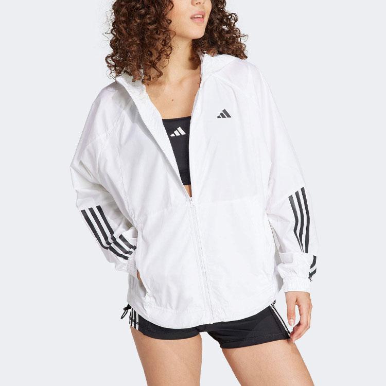 Adidas Hyperglam Wind.Rdy Striped Logo Print Long Sleeve Hooded Jacket Women Outerwear White IS8042