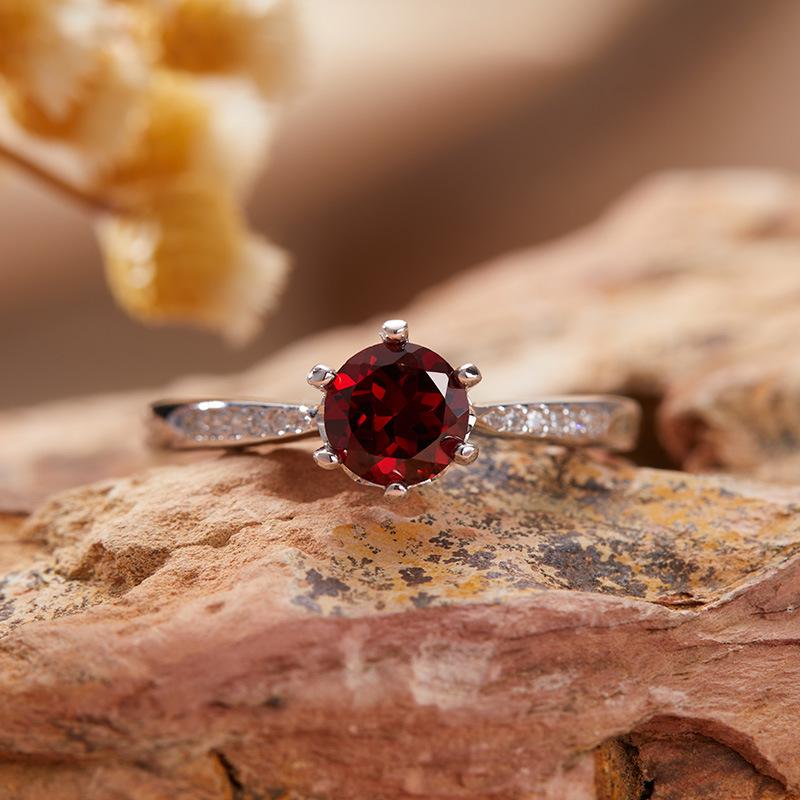 Natural Topaz Garnet Peridot Color Treasure Ring Women'S S925 Sterling Silver With Simple Index Finger Ring