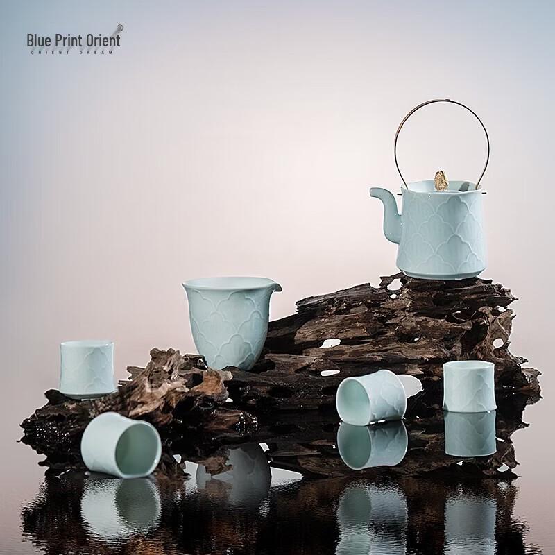 Jingdezhen Blue Print Yingqing Celadon Gongfu Tea Set