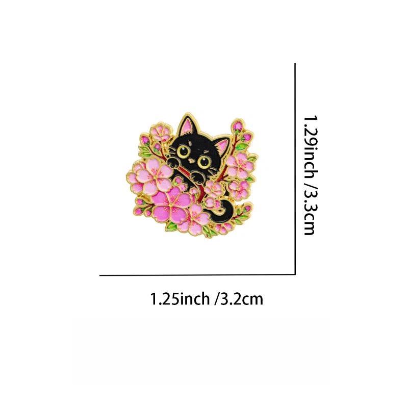 1/6Pcs Animal Brooches Flowers Enamel Pin Set Cartoon Black Cat Brooch For Coat Collar Lapel Pins Metal Badges Jewelry Gift
