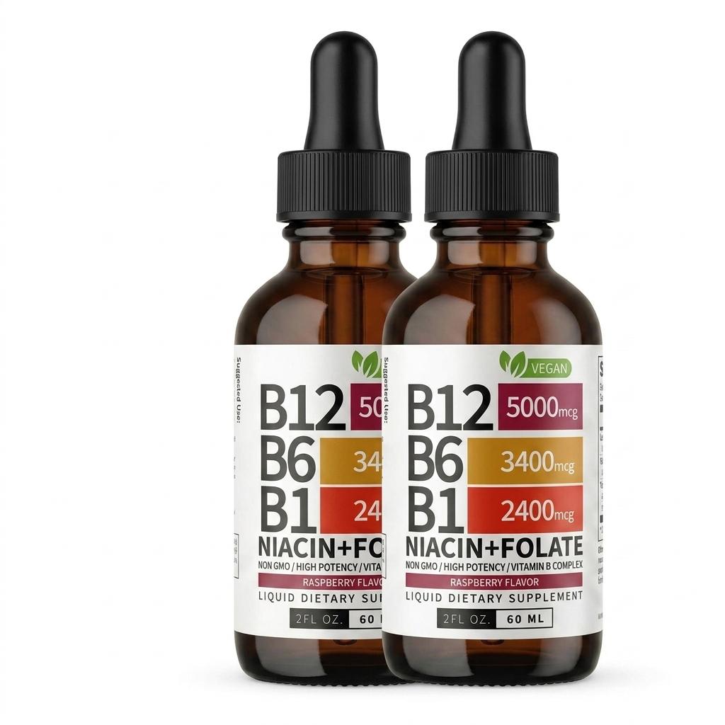 Krople z Witaminą B12 5000mcg z Kompleksem B i B6 - Podjęzykowy Suplement Wegański 2pack