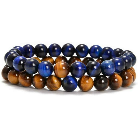 Bracelets de Couple Oeil de Tigre Mat & Pierre d'Agate - Perles de 8mm, Style Étudiant