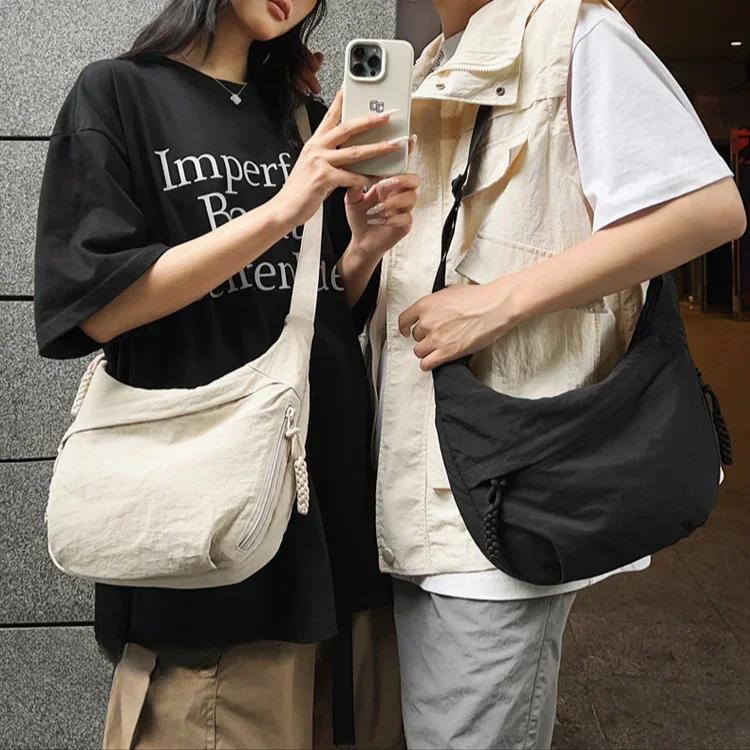 Trendy Women's Soft Cloth Shoulder Bag Solid Color Student Casual Style Large Capacity Handbags Student Classroom Dumpling Bun Commuter Bun Hobos Bag