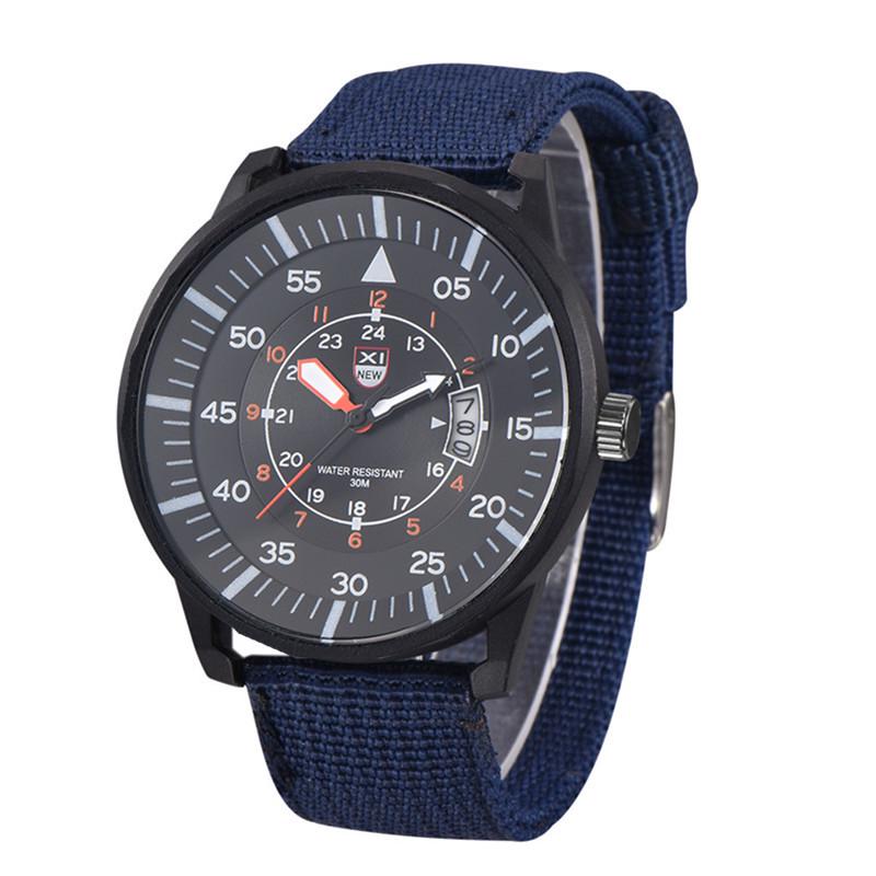 Męski Modny Zegarek Wojskowy z Nylonowym Paskiem, Kwarcowy, z Kalendarzem, Luminous