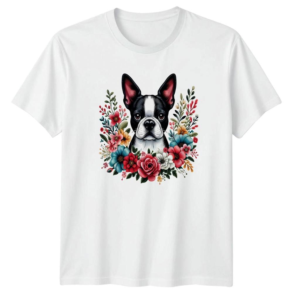 Floral Boston Terrier Dog Lover Design Unisexs TShirt Botanical Dog Mothers Day S