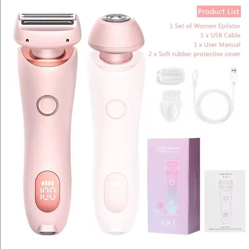 2 In 1 Electric Shaver for Women Lady Razor Hair Removal Waterproof Wet or Dry for Underarm Bikini Leg Portable Painless Trimmer