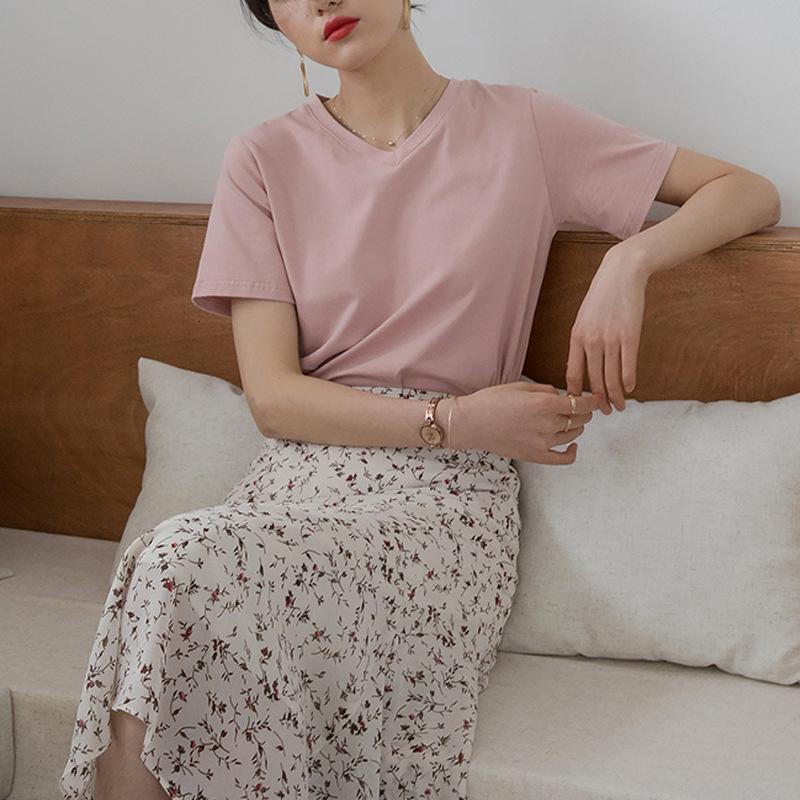 

230 г тонкого хлопка Love Collar с короткими рукавами женская футболка летняя свободная тонкая универсальная прямая базовая футболка 2XL