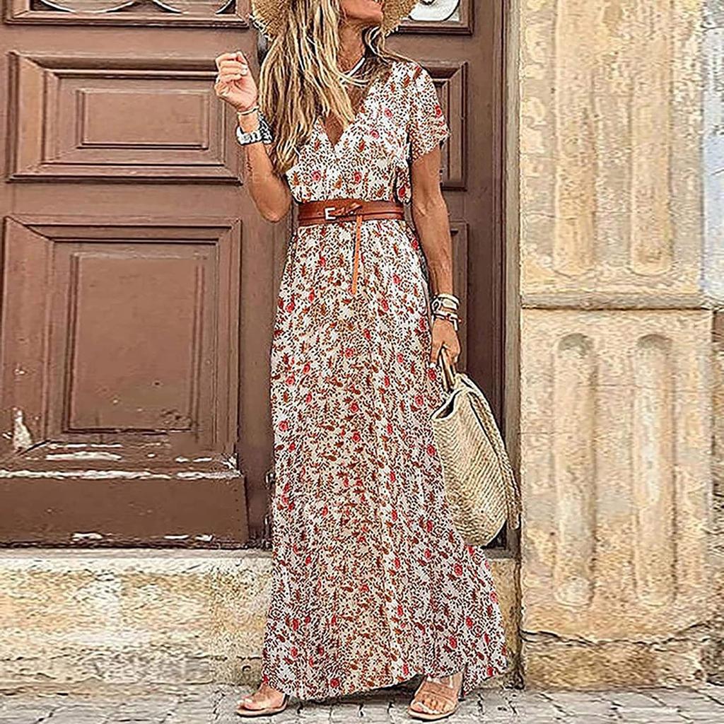 Women Short Sleeve Floral Maxi Long Dress Ladies Boho Party Evening Casual Dress