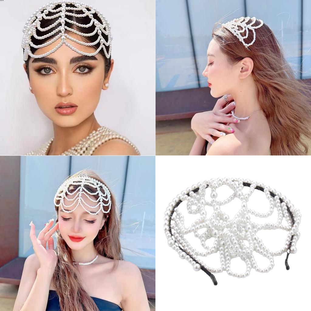 Lightweight Prom Event Headband Pearls Mesh Hair Accessory Fashionable Hair Decors For Parties And Ceremonies