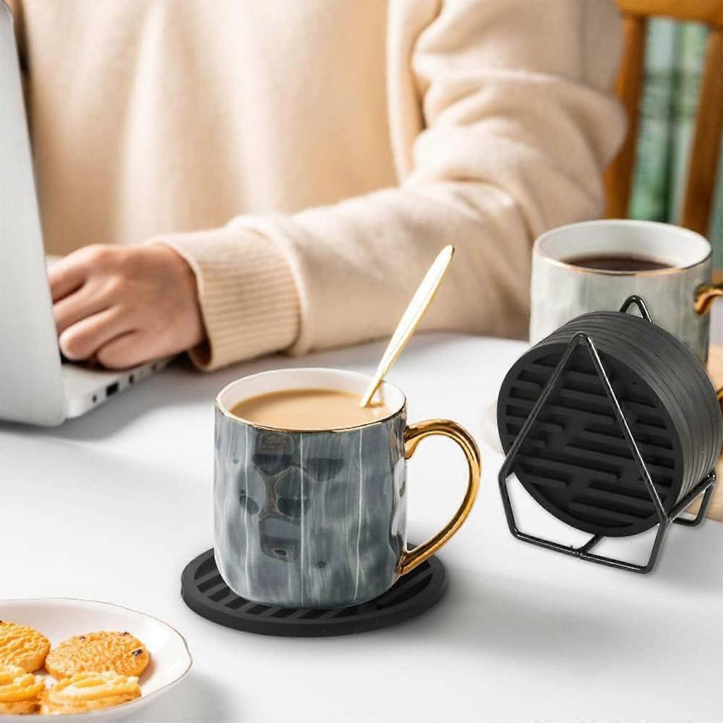 7PCS Decorative Silicone Beverage Coaster Heatproof Drink Mat Cup Pad With Stripes And Waved Kitchen Essential Multicolor