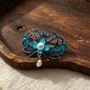 Imitation Blue Sapphire Flower Pattern Brooch with New Chinese Style Freshwater Pearl Tassels and Flower-shaped Brooch