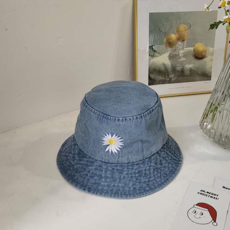 Fashionable Daisy Fisherman Cap Women's Summer Sun Hat Japanese Style Wide Brim Denim Bucket Hat Men's Sun Protection Cap