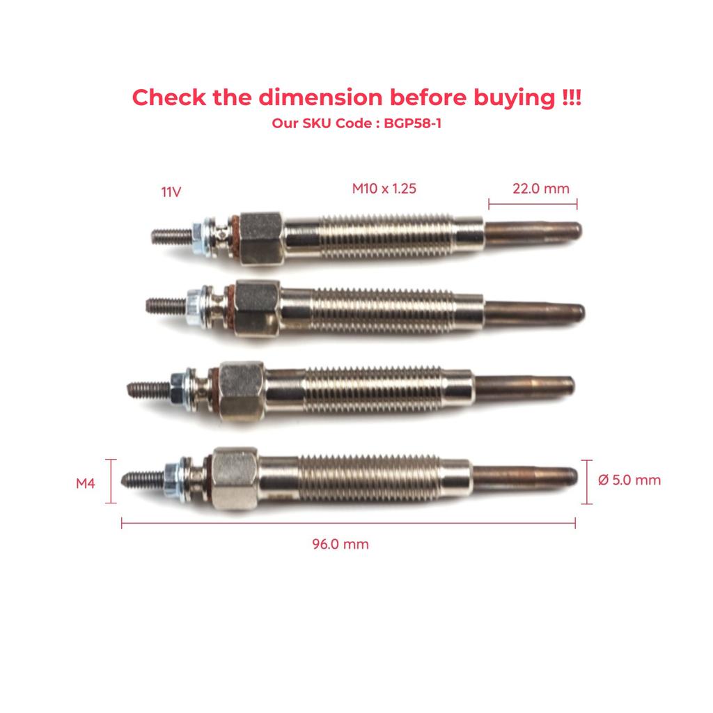 BGP58-1 4 Pcs Heater Glow Plugs GJ55MI 0100226233 for Nissan Kia Hyundai Mitsubishi 2.3 2.5 D
