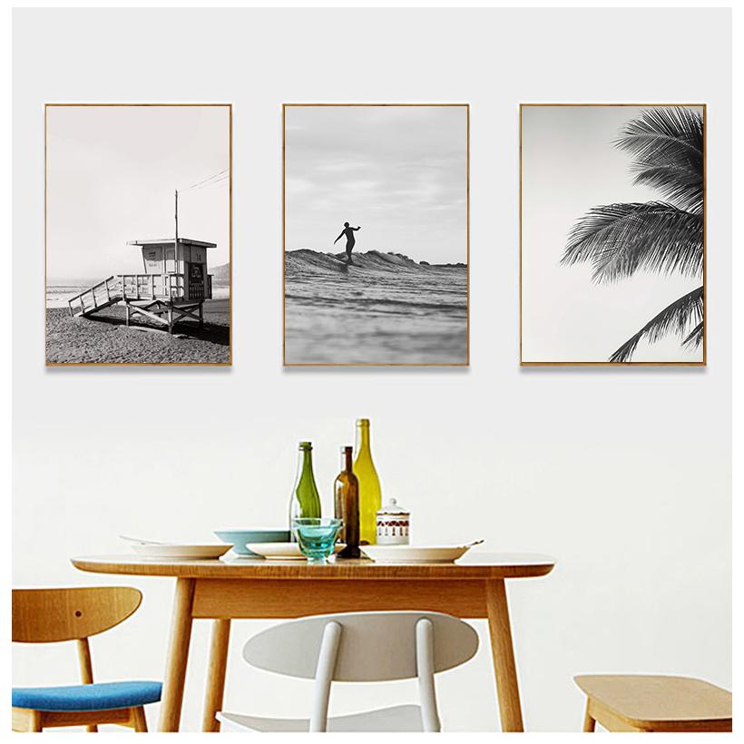 Gallery Wall Art Prints Black and White Palm Tree Surf Ocean Landscape Inspiring Posters and Print Wall Decor for Living Room No Frame