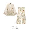 Kaslead New Women Clothes Western Style Long Sleeve Floral Pattern Shirts Trousers 1281842 1281843