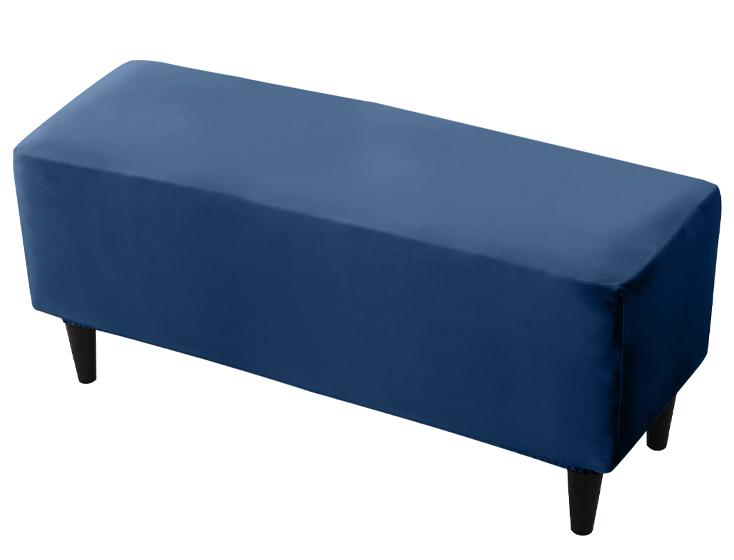 Cover For Double Bench, Footrest Pouf, Velvet, Navy Blue