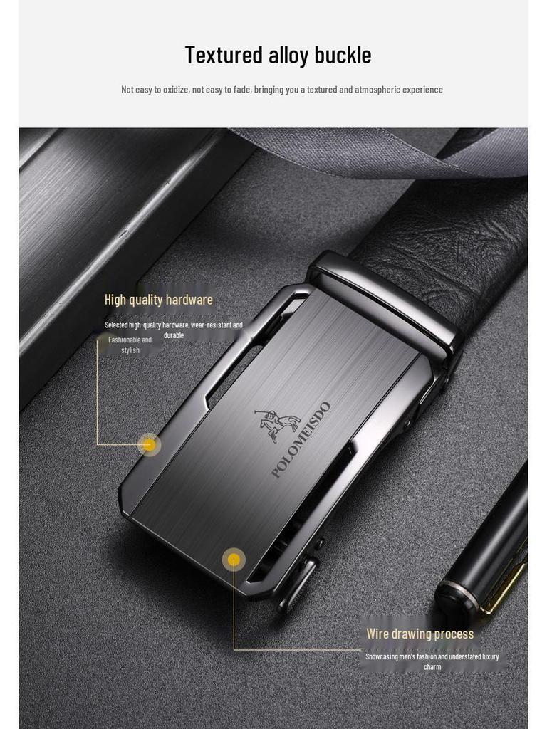 Paul Messder Men's High-End Genuine Leather Belt with Automatic Buckle - Top Layer Cowhide.