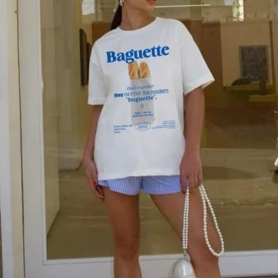 Cute Baguette Graphic Tee Vintage Short Sleeve Cotton TShirt Harajuku Streetwear Women T Shirt Y2k Aesthetic Unisex Fashion Top