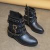 Fashion New Square Heel Women Motorcycle Boots Rivet Zip Design Ankle Boot for Women Street Style Female Shoes Western Boot Large Size43