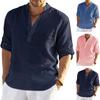 Men Summer Shirt Long Sleeves Solid Color Stand Collar Loose Pullover Daily Wear Casual Buttons Plus Size Men Top Male Clothes