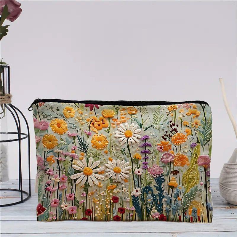 2026 New Retro Oil Painting Flower Makeup Bag, 3D Relief Craftsmanship, Travel Handbag, Suitable for Birthday/Party Gift Giving