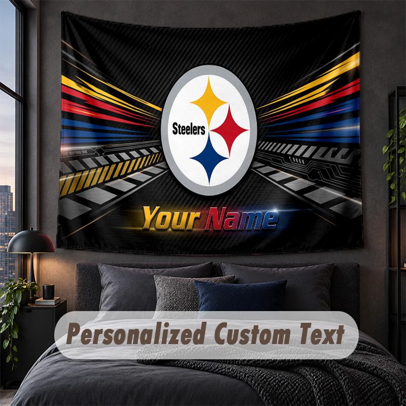 Custom Name Text Tapestry,Pittsburgh Steelers Decorative Wall Hanging, Background Tapestry For Home Bedroom