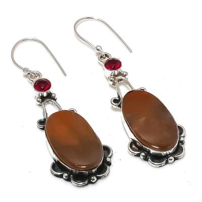 Natural Mookaite, Garnet Gemstone 925 Sterling Silver Earring 2.44" D9A08