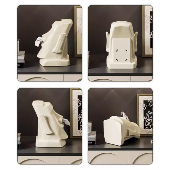 Tissue Box with Built-in Spring Automatic Paper Lift Large Capacity Tissue Holder Stone Statue Design Home Desktop Organizer