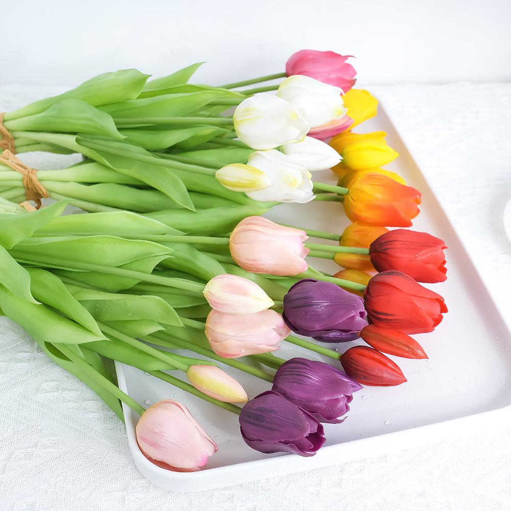 Autumn Cherry Tulip Bouquet, Soft Rubber Material, Living Room Light Luxury Indoor Dining Table High-End Simulated Flower Decoration