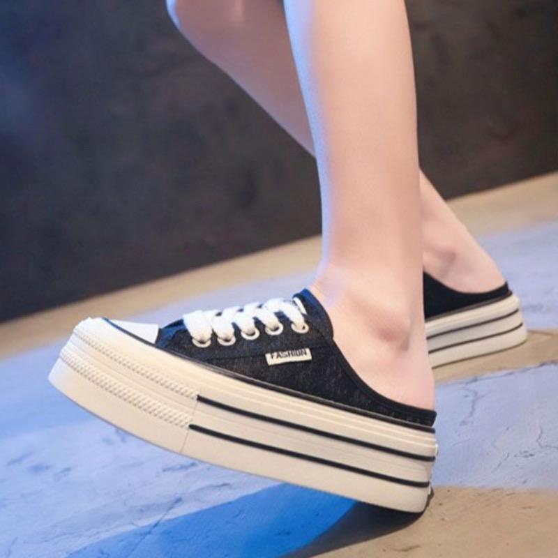 Fashion 2025 Summer New Women's Shoes Fashion Thick Bottom Casual Sneakers for Women Breathable Mesh Cool Slippers Baotou Half Slippers