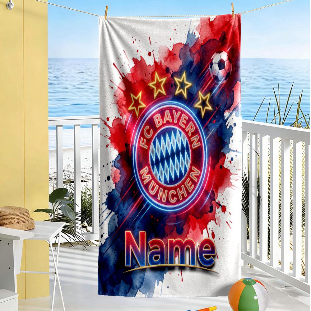 Bayern Munich Neon Art Customized Name Beach Towel Super Soft Microfiber Quickdry Fabric Suitable for Swimming Gym Camping Yoga Vacation