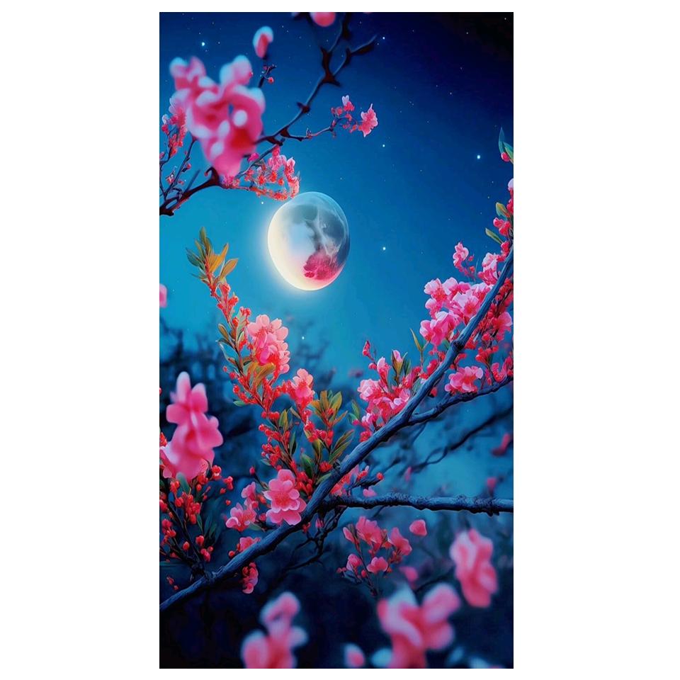 Großes 5D-Diamantgemälde zum Selbermachen, Neuankömmling, Mond, Blumen, Landschaft, voller Diamant-Mosaik, Stickerei, Kreuzstich, Kunst, Heimdekoration