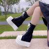 14CM Denim Women Spring Ankle Boot High Brand Platform Wedge Autumn High Brand Skateboard Breathable Shoes