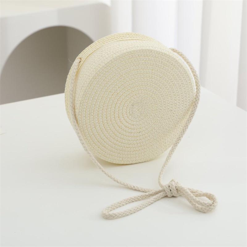 Summer Solid Color Straw Bag Shoulder Messenger Round Bag Children Versatile Outing Beach Bag Light Board DIY Round Weaving