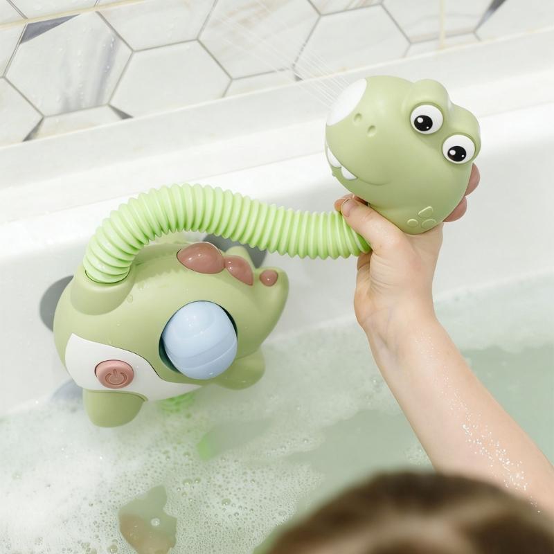 Interactive Baby Shower Head Cartoon Dinosaur Design Bath Toy for Infant Sensory Development Fine Motor Skill Exercise