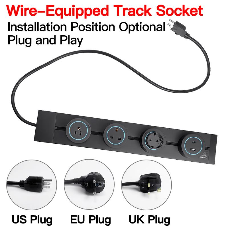 Wall Power Track socket US EU UK standard office Wall electric sockets 40cm 50cm plugs adapters Grey Black USB Type c Ports