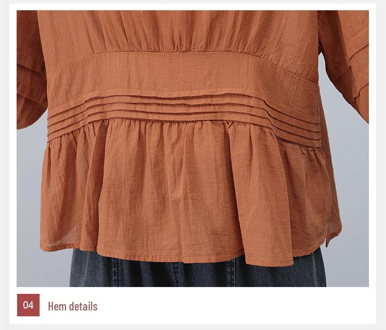 Women's Summer 2025 Casual Cotton Linen Two-Piece Set: Loose Fit Top & Nine-Point Pants for Middle-Aged Moms