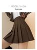 Khaki Vlněná A-line Skládaná Sukně s Vysokým Pasem pro Podzim Zimu - Dámská Krátká Sukně