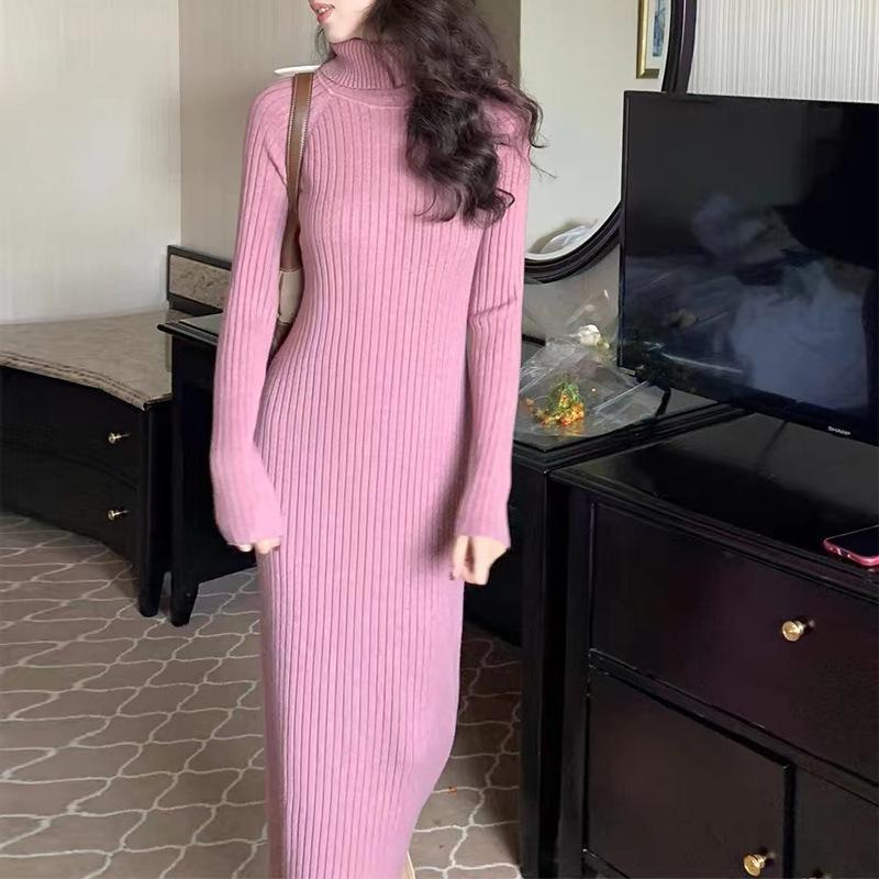Interior High Neck Knitted Dress with Temperament As A Base Skirt for Women's Autumn and Winter Slim Fit and Slimming Sweater Skirt