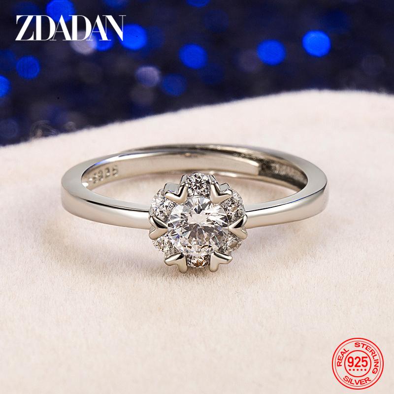 925 Sterling Silver Snowflake Zircon Adjustable Rings for Women Fashion Jewelry