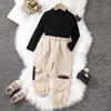 Autumn Children Clothing Knitted Pullover Top + Fashion Cargo Elastic Waist Long Pants Set