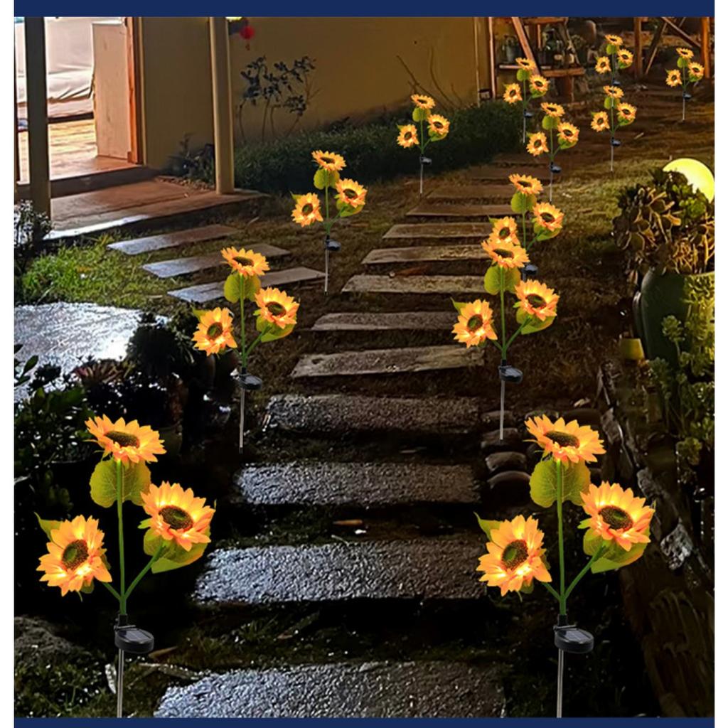 Solar Simulation Flower Lights Outdoor Decoration with 3 LED Sunflower Lights Suitable for Courtyards,  Lawns, Gardens, Pathways, and Decoration.