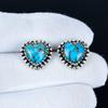 Blue Spiny Turquoise Earrings | 925 Sterling Silver Stud Earrings | Handmade Gemstone Love Studs Heart Earrings | Boho Jewelry Birthday Gift