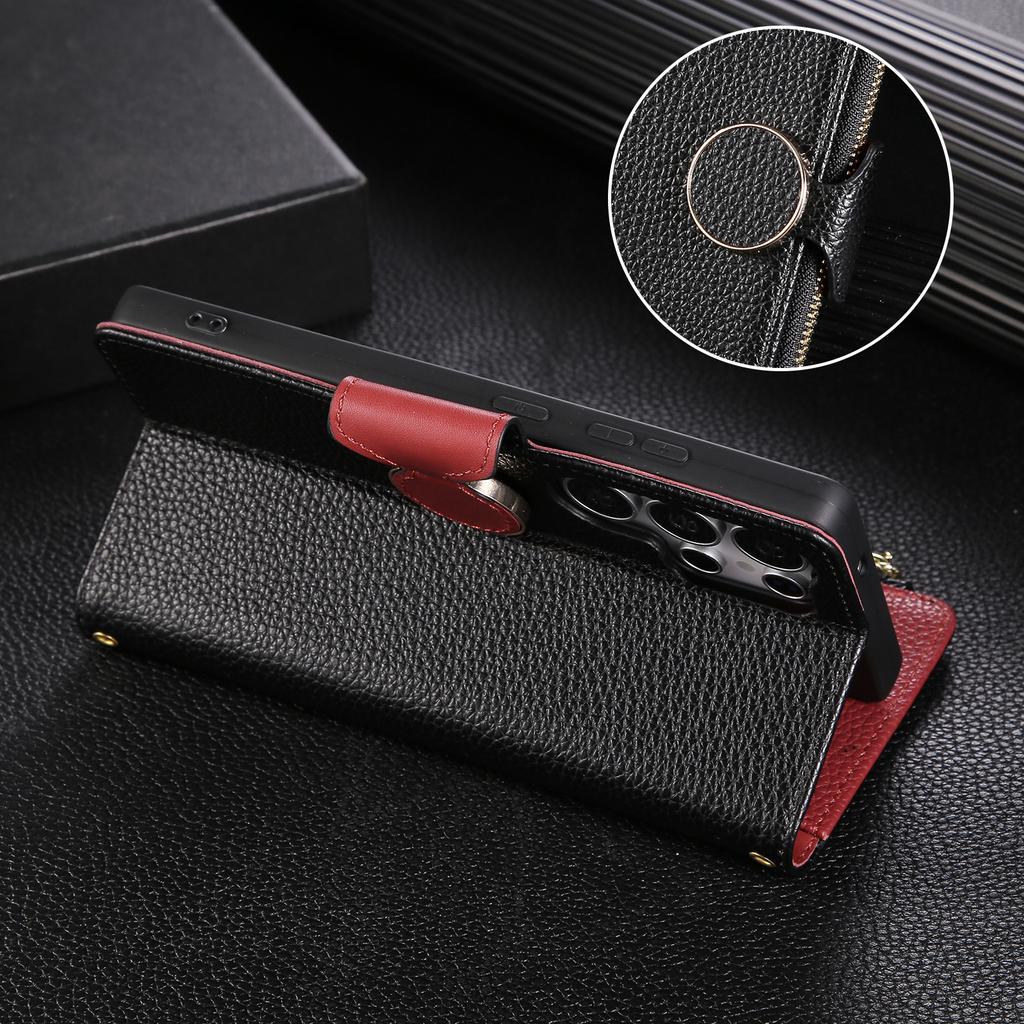 Custodia a Tracolla per Samsung Galaxy S25 Ultra Edge S24 Plus S23 FE S22 S21 S20 Note20 A56 A36 Fibbia Circolare Portafoglio Portacarte in Pelle