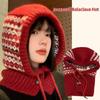 Pullover Hat Jacquard Balaclava Hat Red Winter Cap Cute Fair Isle Style Knitted Hat Warm