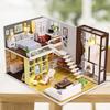 Caro Dollhouse Miniature DIY Kit Modern Two-Story House with LED Light and Acrylic Case Interior Model Room